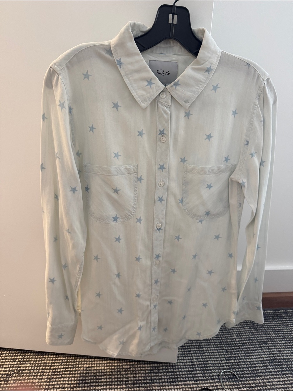 Rails Womens Button-Down Shirt with Light Blue Star Print